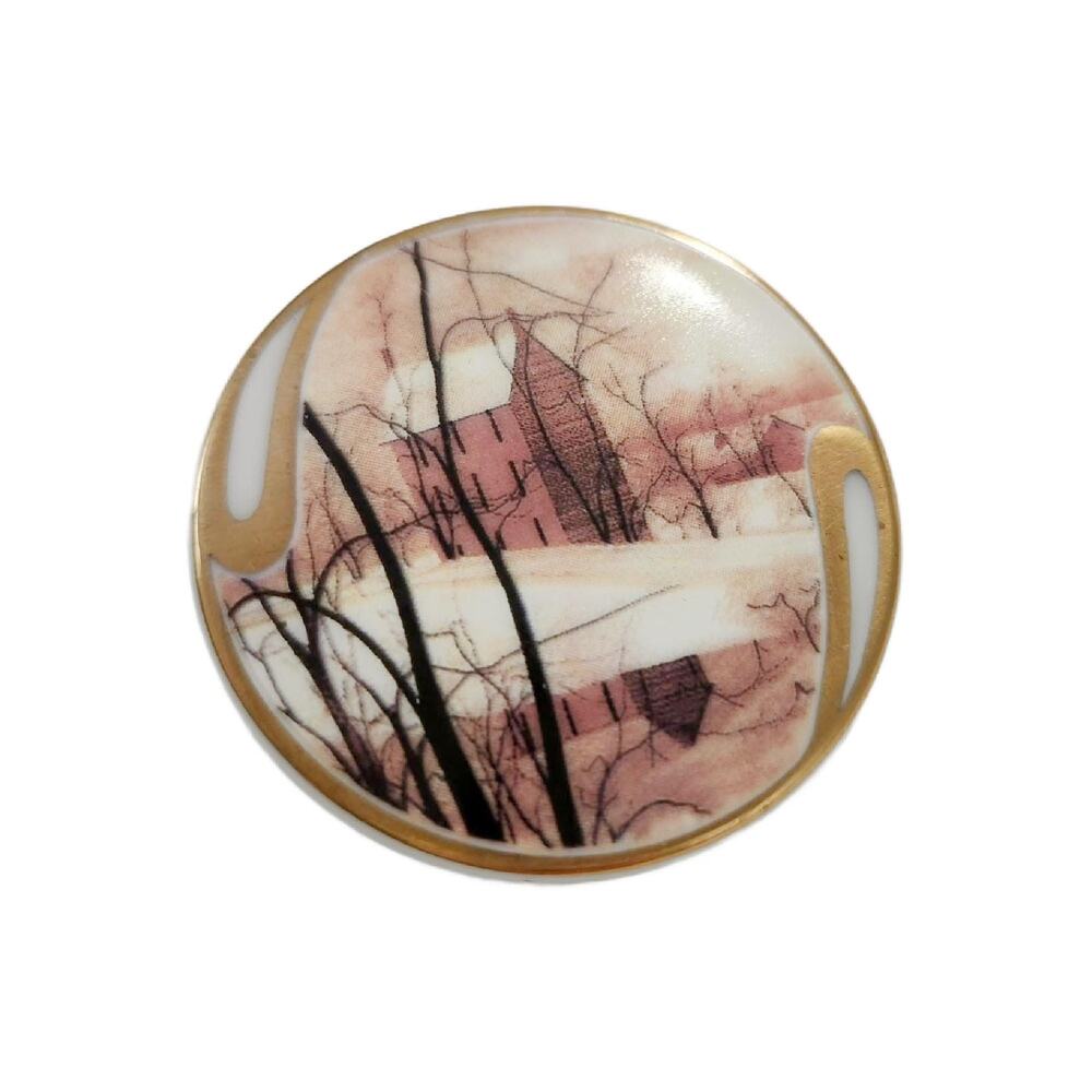 P Buckley Moss Golden Winter Brooch Pendant Anna Perenna 1995